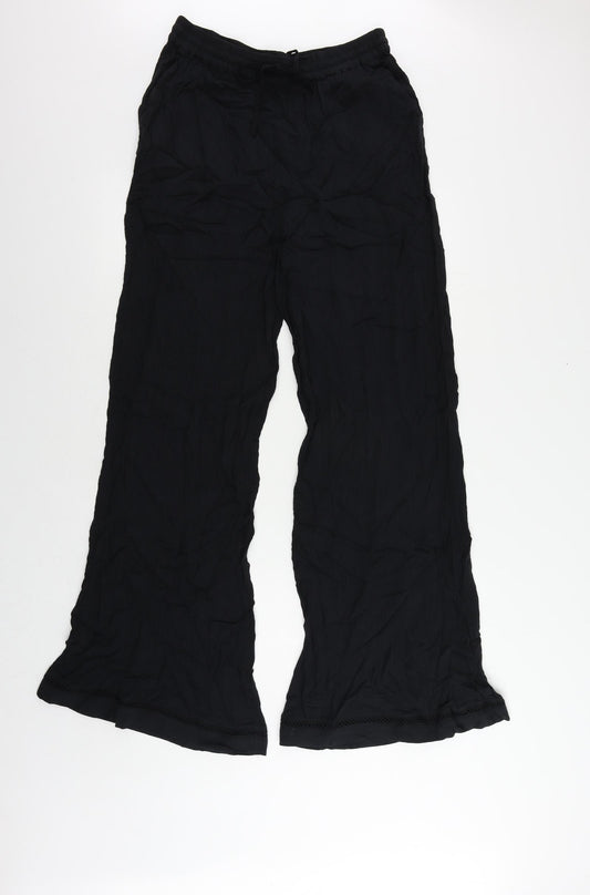 Marks and Spencer Womens Black Viscose Trousers Size 12 L31 in Regular Drawstring - Elastic Waist