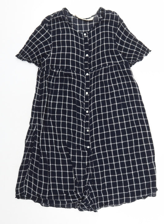 Zara Womens Blue Check Polyester Playsuit One-Piece Size M Button