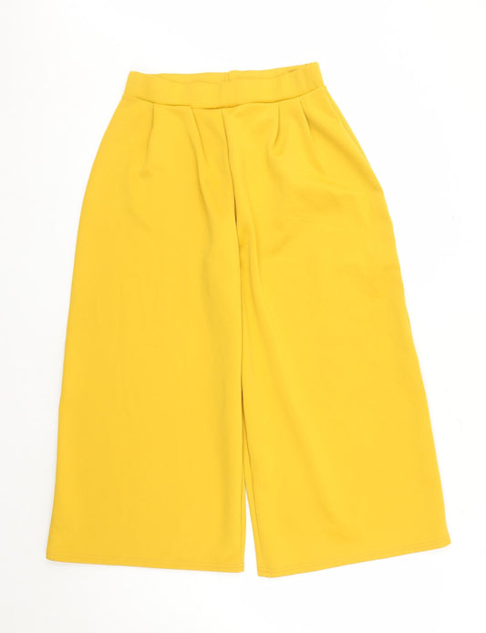 Boohoo Womens Yellow Polyester Cropped Trousers Size 10 L22 in Regular - Elasticated Waist