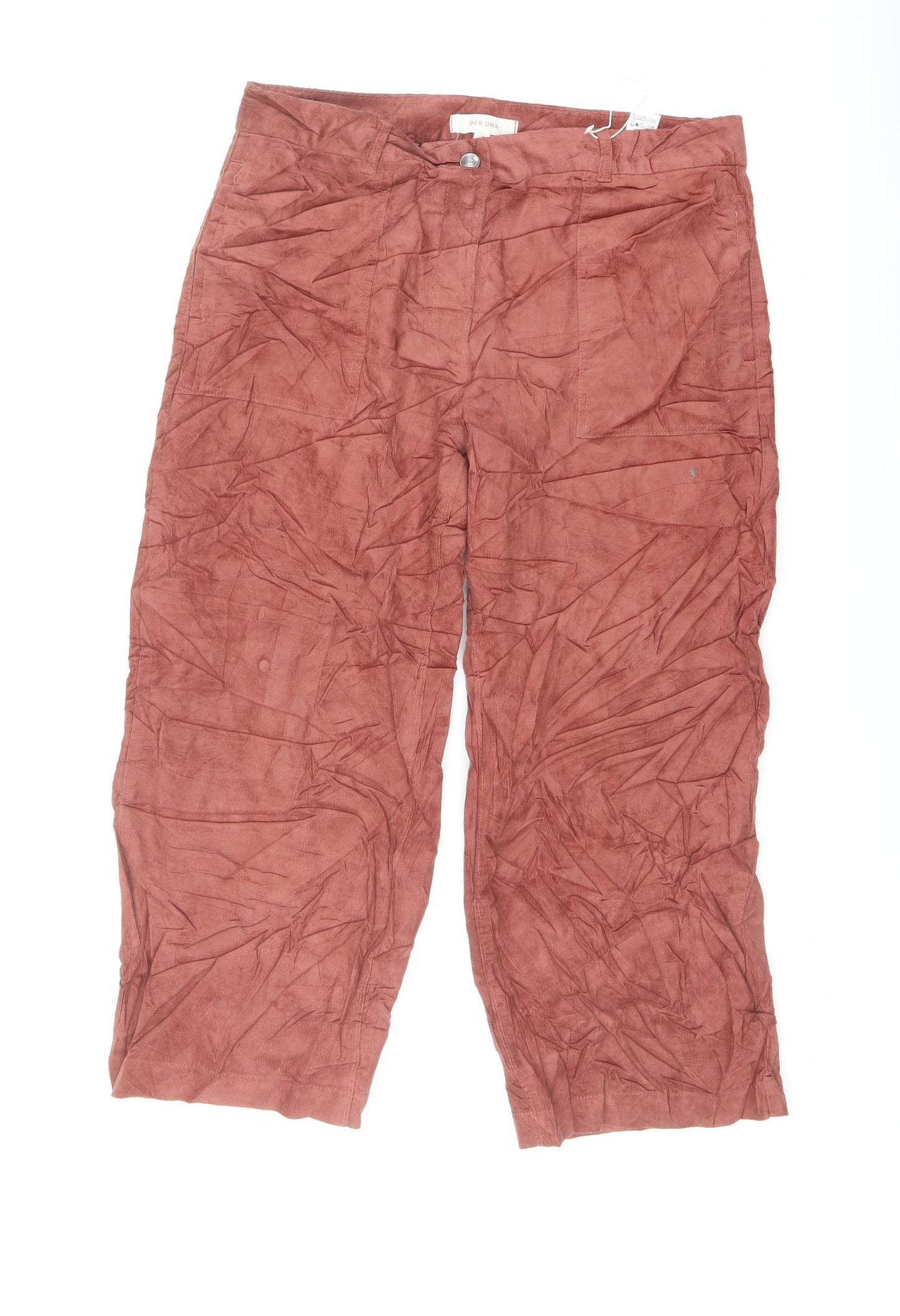 Per Una Womens Red Cotton Trousers Size 14 L23 in Regular Button