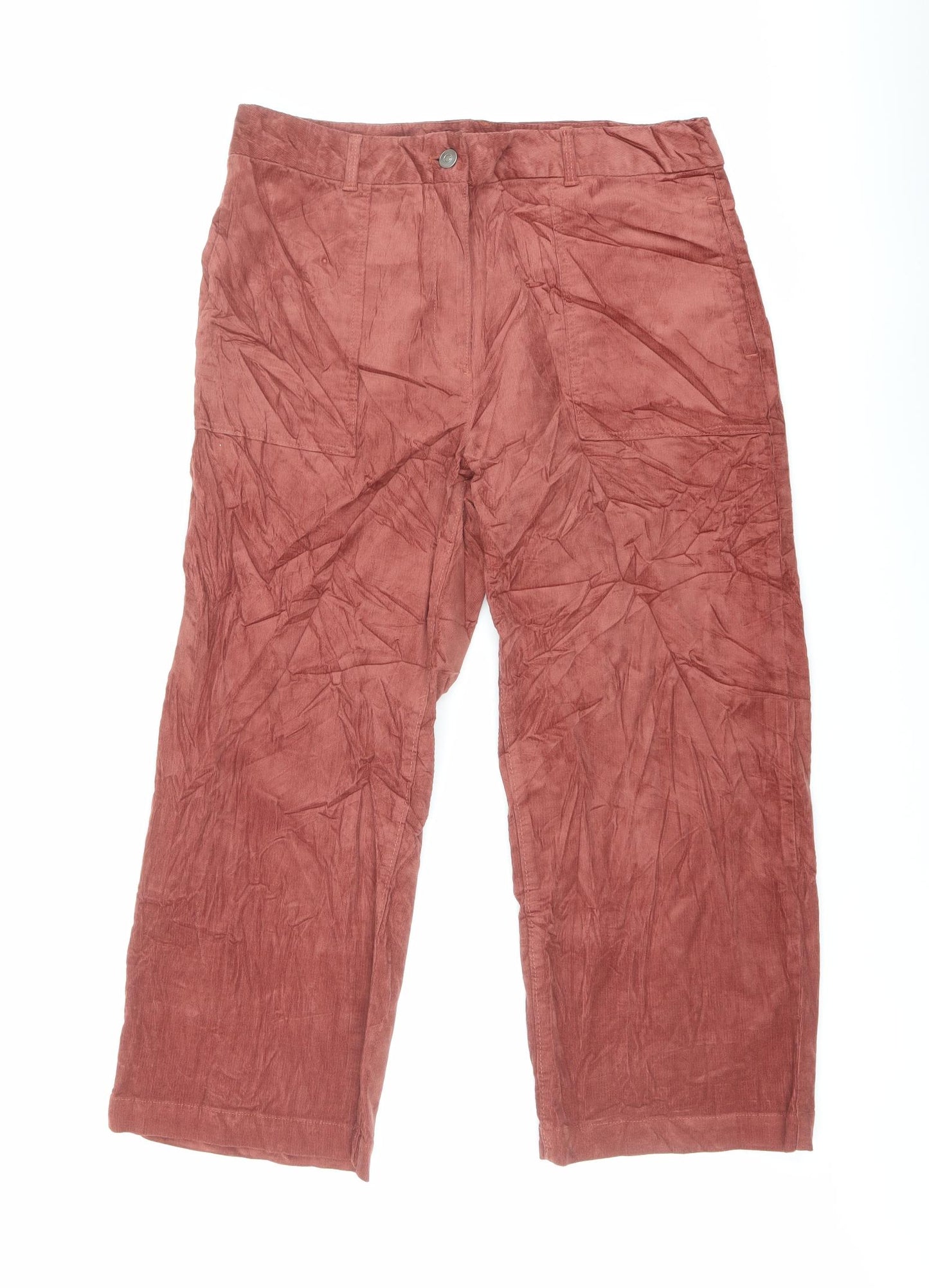 Per Una Womens Red Cotton Trousers Size 14 L23 in Regular Button