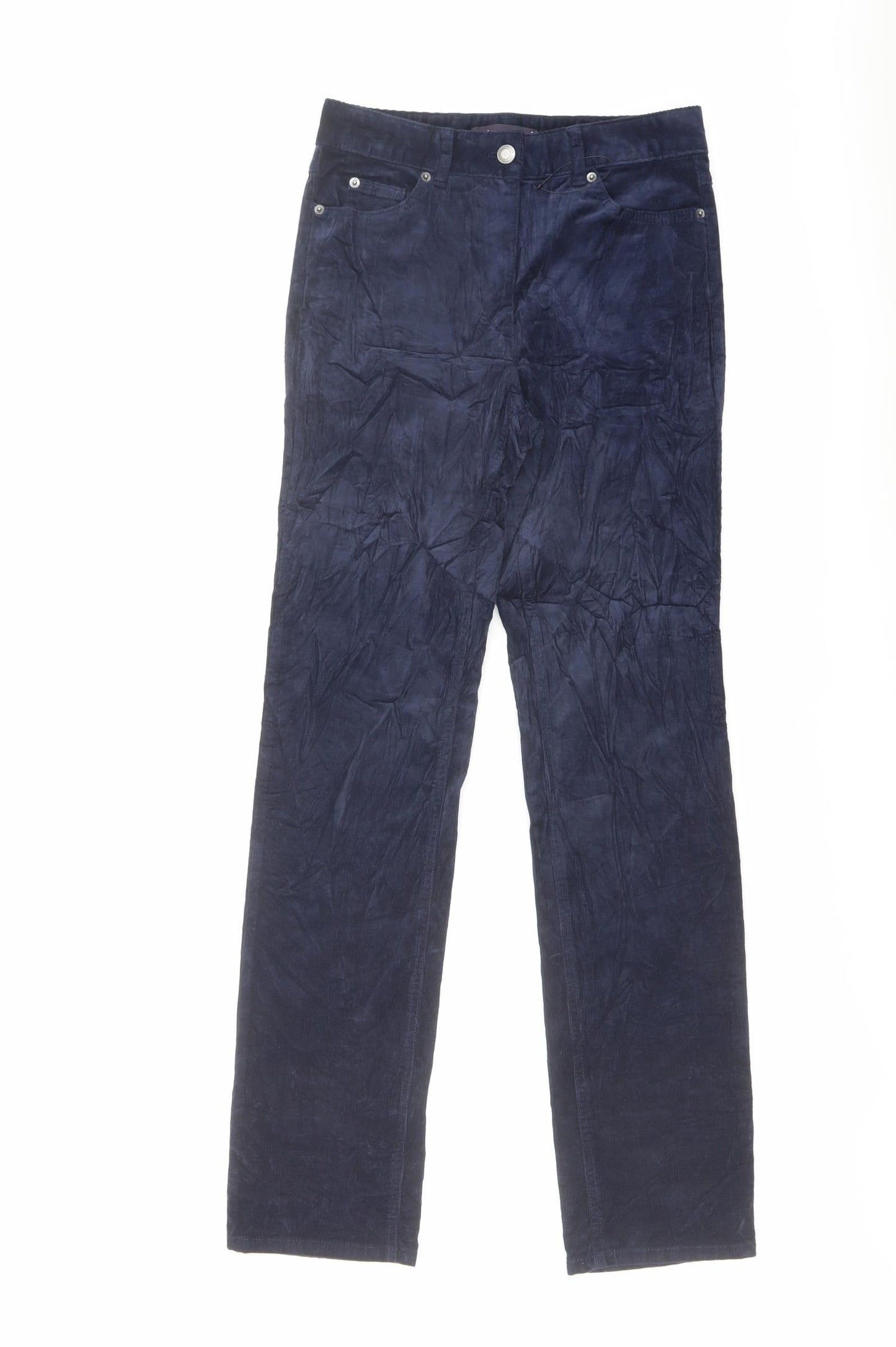 Marks and Spencer Womens Blue Cotton Trousers Size 6 L31 in Regular Button