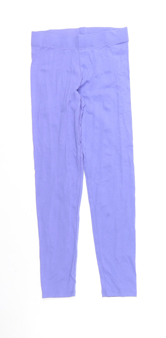 Marks and Spencer Girls Blue Cotton Capri Trousers Size 11-12 Years L24 in Regular Pullover