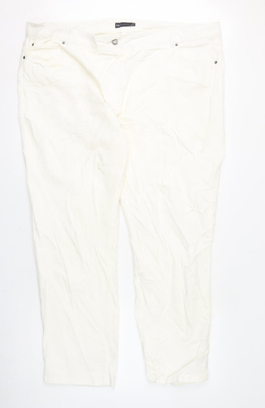 Marks and Spencer Womens Ivory Cotton Trousers Size 24 L29 in Regular Zip