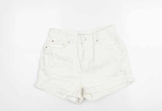 Denim & Co. Womens White Cotton Paperbag Shorts Size 12 L3 in Regular Zip