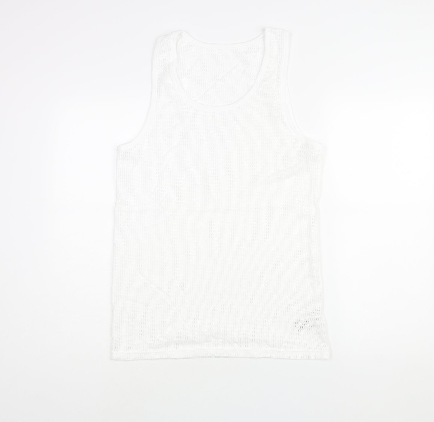 Marks and Spencer Mens White Cotton T-Shirt Size M Round Neck - Semi Sheer Tank