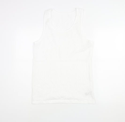 Marks and Spencer Mens White Cotton T-Shirt Size M Round Neck - Semi Sheer Tank