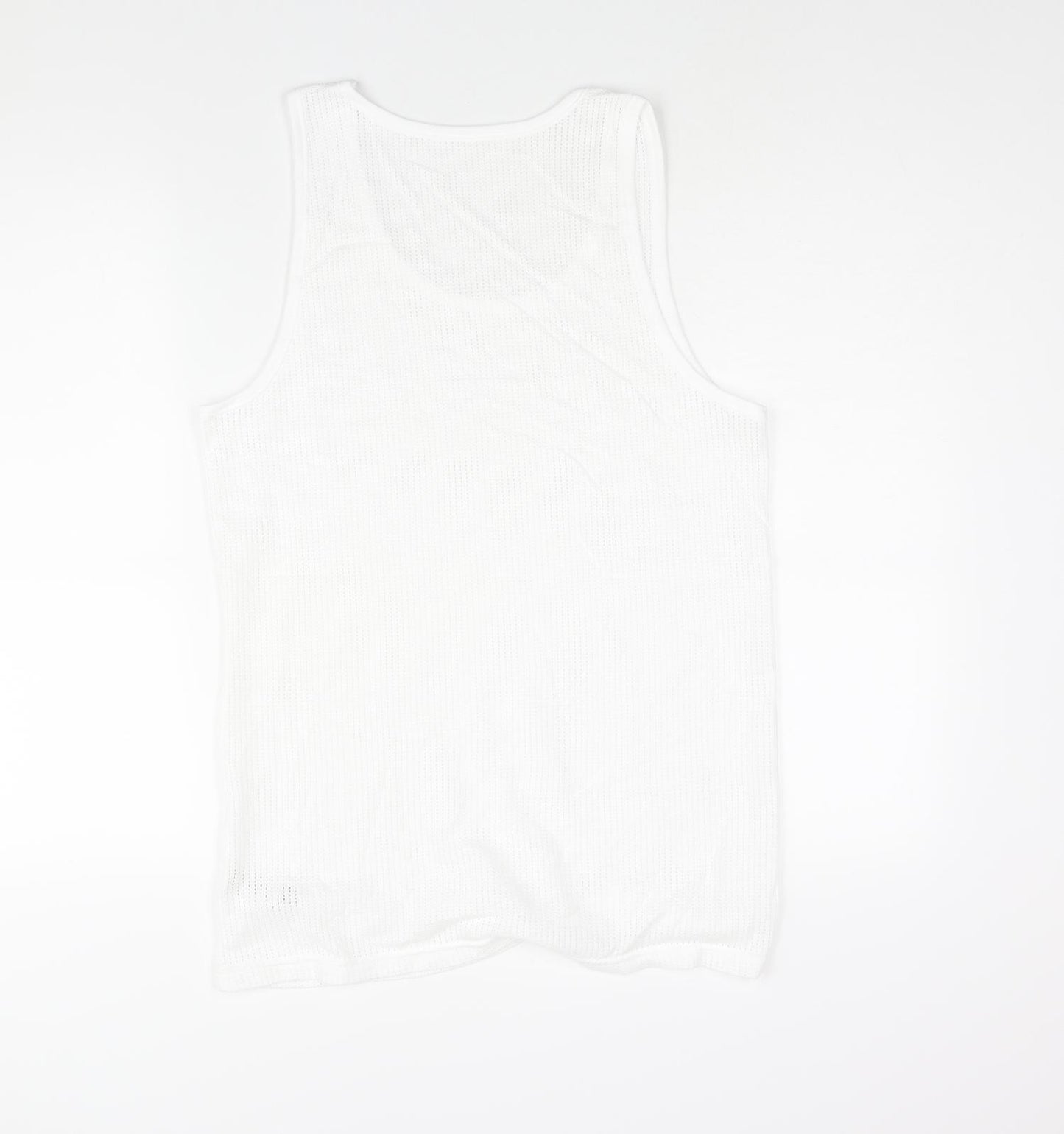 Marks and Spencer Mens White Cotton T-Shirt Size M Round Neck - Semi Sheer Tank