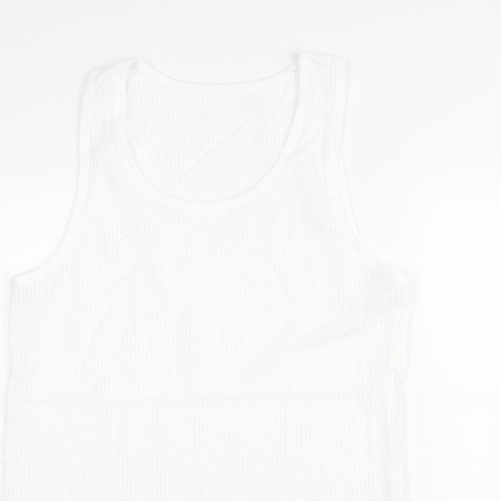 Marks and Spencer Mens White Cotton T-Shirt Size M Round Neck - Semi Sheer Tank