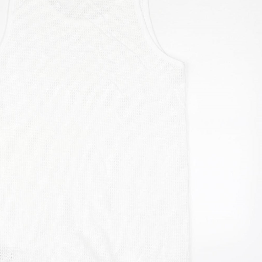 Marks and Spencer Mens White Cotton T-Shirt Size M Round Neck - Semi Sheer Tank