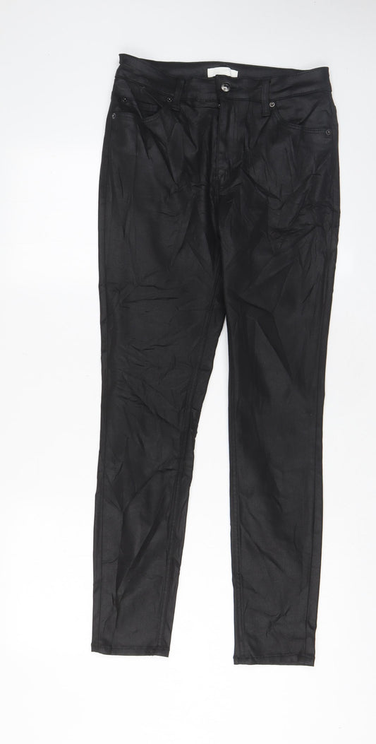 H&M Womens Black Modal Trousers Size 14 L28 in Regular Zip - Leather Look