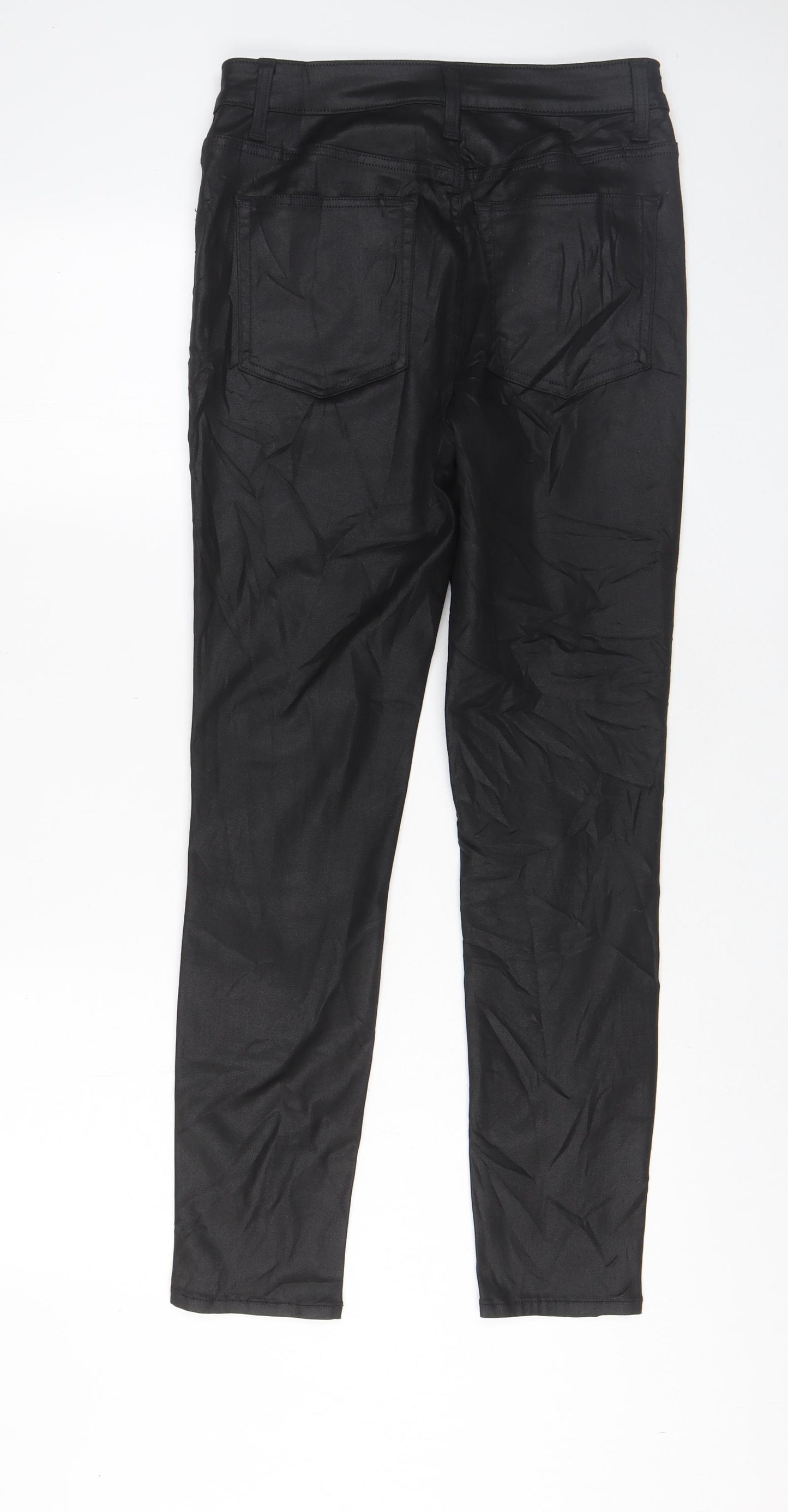 H&M Womens Black Modal Trousers Size 14 L28 in Regular Zip - Leather Look