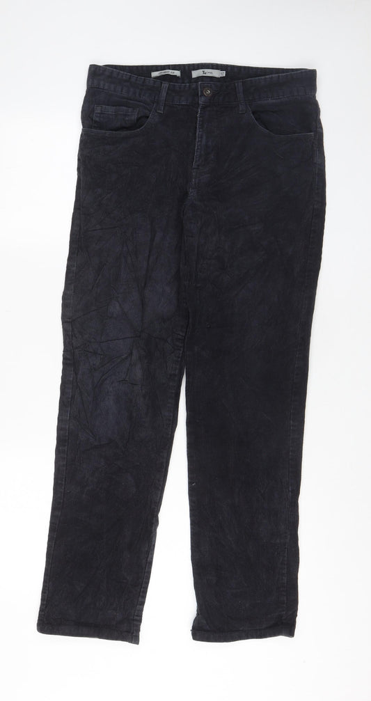 TU Mens Black Cotton Trousers Size 30 in L32 in Regular Zip - Pockets