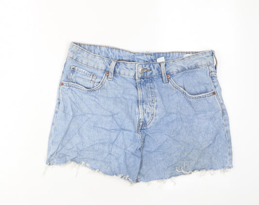 H&M Womens Blue Cotton Basic Shorts Size 10 L4 in Regular Zip - Pockets