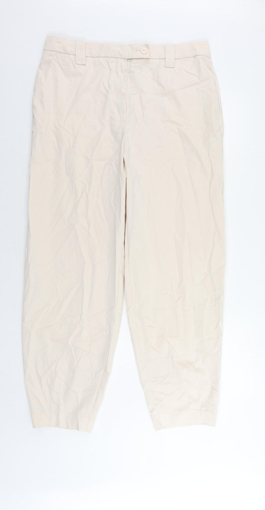 Marks and Spencer Womens Beige Cotton Chino Trousers Size 16 L29 in Regular Zip