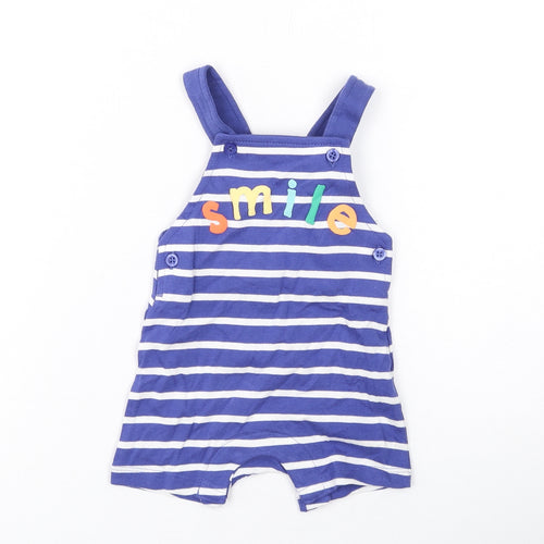 Marks and Spencer Baby Blue Striped Cotton Dungaree One-Piece Size 0-3 Months Snap - Smile