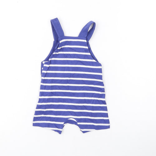 Marks and Spencer Baby Blue Striped Cotton Dungaree One-Piece Size 0-3 Months Snap - Smile