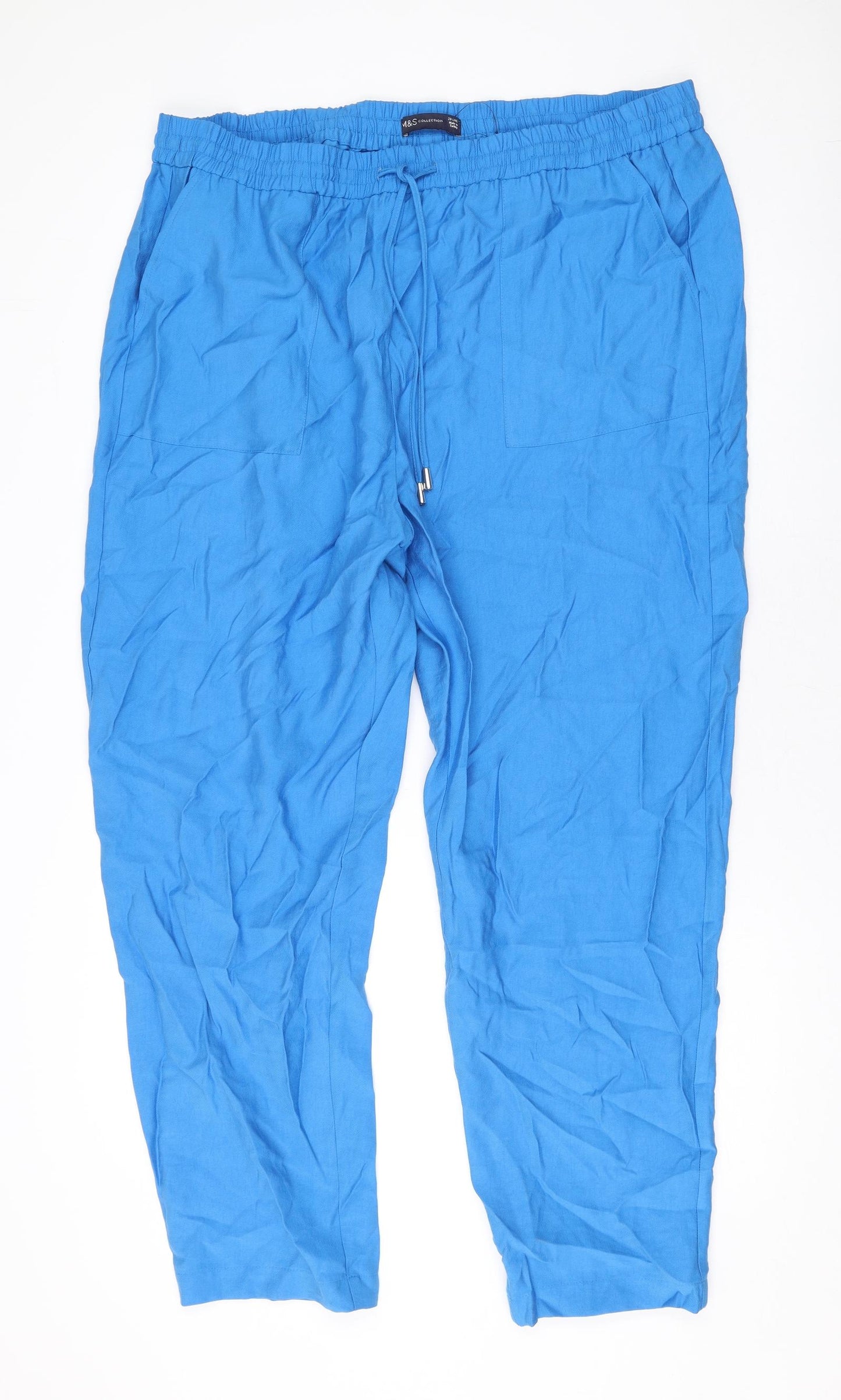 Marks and Spencer Womens Blue Lyocell Jogger Trousers Size 20 L28 in Regular Drawstring