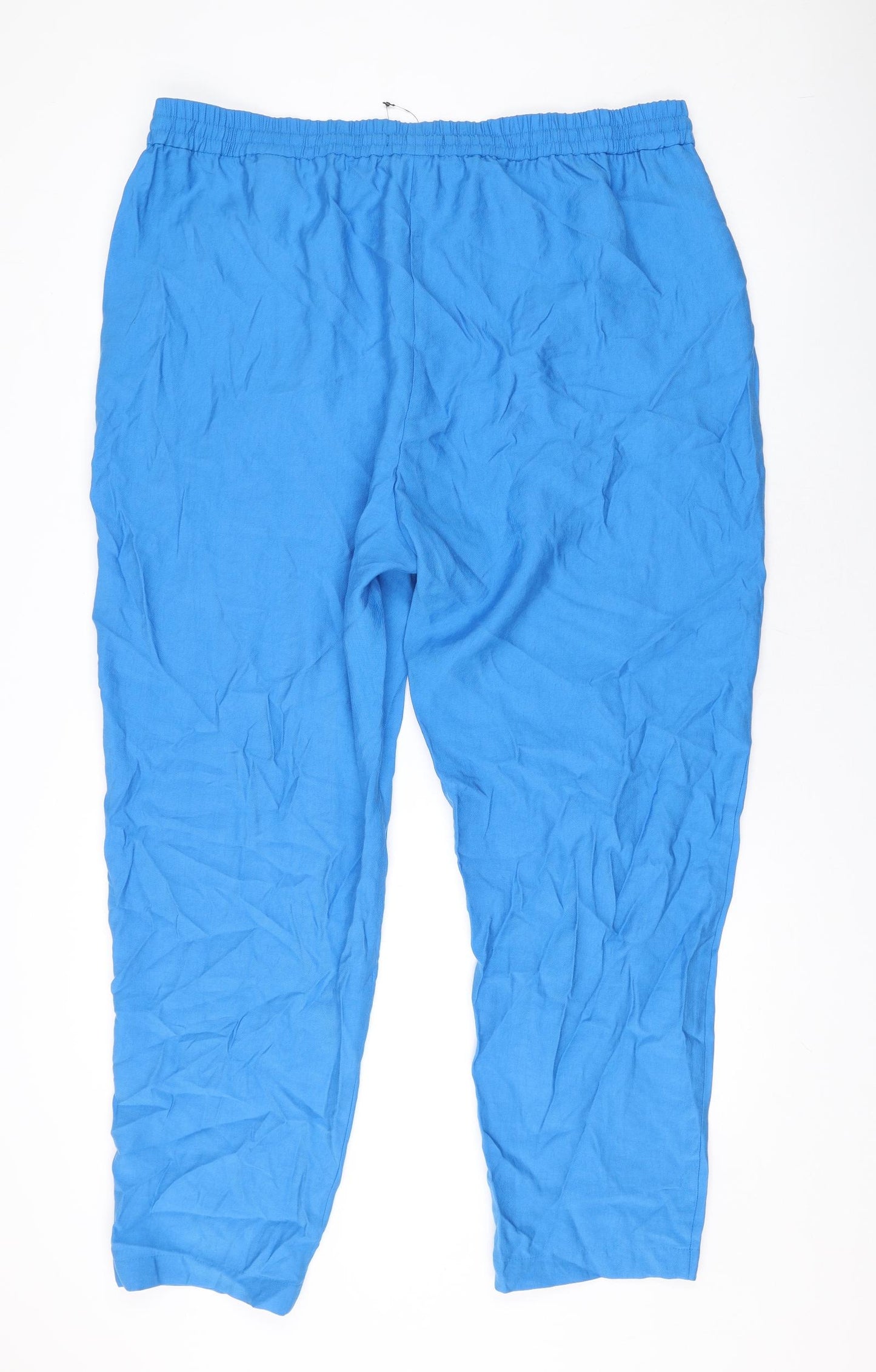 Marks and Spencer Womens Blue Lyocell Jogger Trousers Size 20 L28 in Regular Drawstring