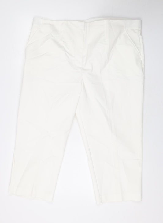 Marks and Spencer Womens White Cotton Cropped Trousers Size 22 L21 in Regular Zip