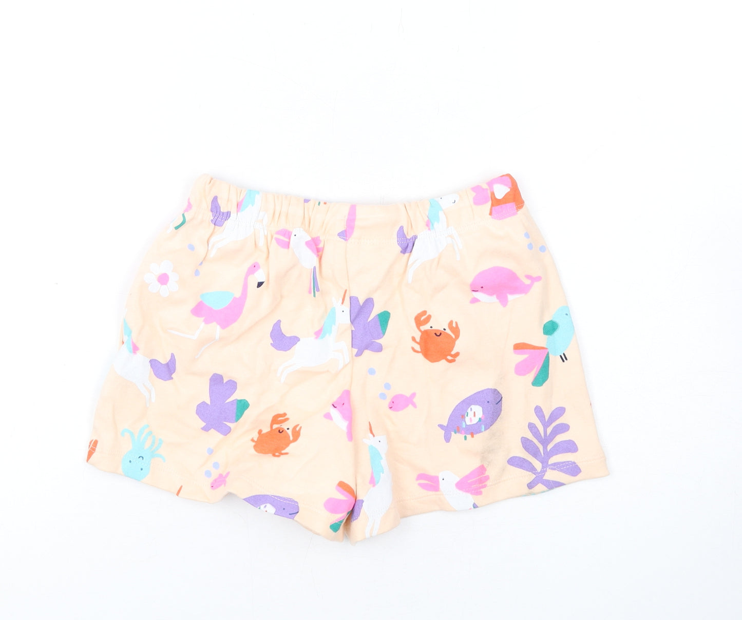 Marks and Spencer Girls Beige Geometric Cotton Sweat Shorts Size 6-7 Years Regular Drawstring - Animals