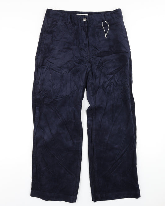 Per Una Womens Blue Cotton Trousers Size 12 L27 in Regular Zip