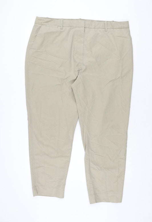 Marks and Spencer Womens Beige Cotton Chino Trousers Size 20 L27 in Regular Zip