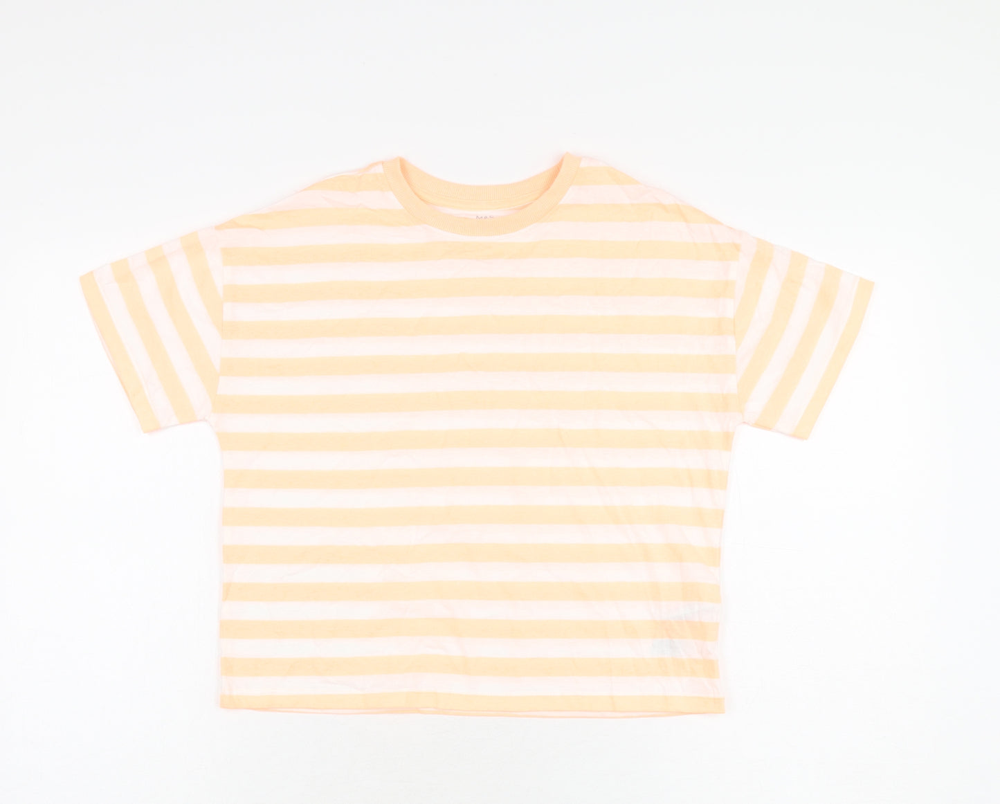 Marks and Spencer Boys White Striped Cotton Basic T-Shirt Size 11-12 Years Round Neck Pullover