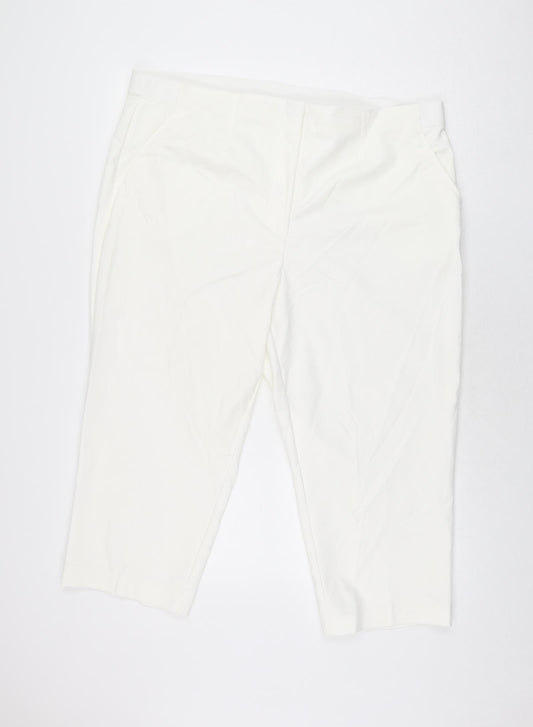 Marks and Spencer Womens White Cotton Cropped Trousers Size 22 L22 in Regular Zip