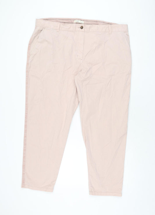 Marks and Spencer Womens Pink Cotton Chino Trousers Size 22 L28 in Regular Zip