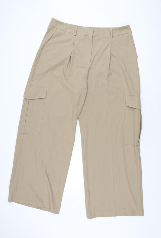 Marks and Spencer Womens Beige Polyester Trousers Size 18 L31 in Regular Zip