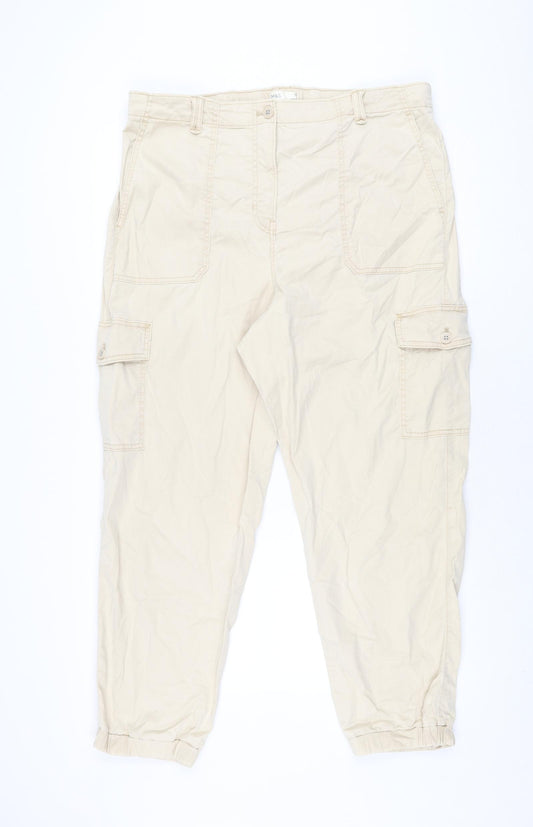 Marks and Spencer Womens Beige Lyocell Cargo Trousers Size 18 L27.5 in Regular Zip