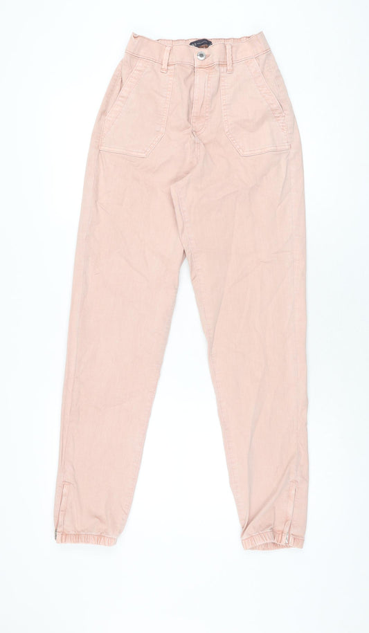 Marks and Spencer Womens Pink Cotton Trousers Size 6 L29.5 in Regular Zip