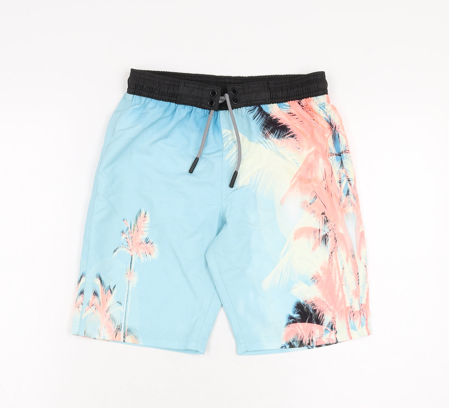 Marks and Spencer Boys Blue Geometric Polyester Bermuda Shorts Size 9-10 Years L8.5 in Regular Drawstring - Swim Short