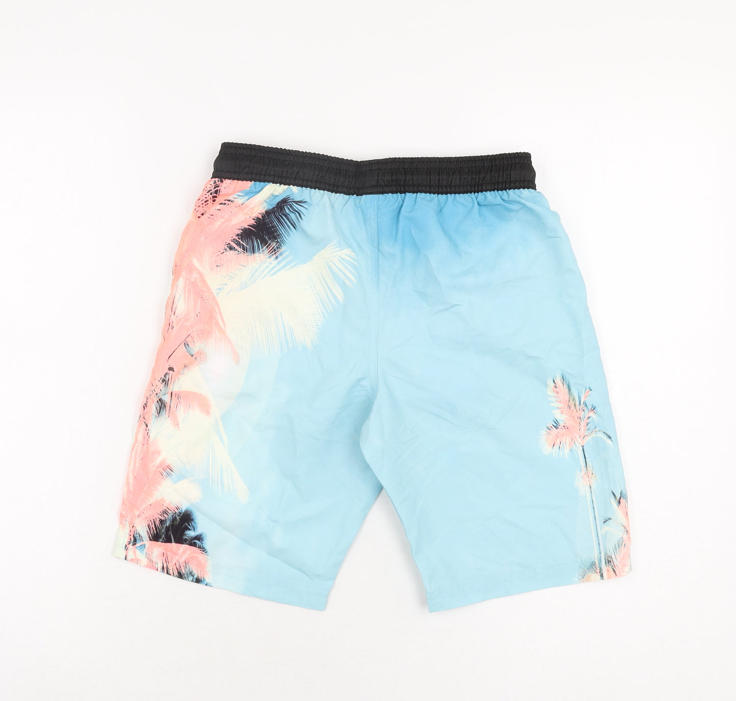 Marks and Spencer Boys Blue Geometric Polyester Bermuda Shorts Size 9-10 Years L8.5 in Regular Drawstring - Swim Short