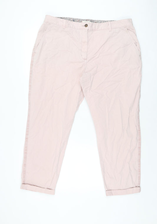 Marks and Spencer Womens Pink Cotton Chino Trousers Size 18 L26.5 in Regular Zip