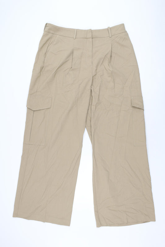 Marks and Spencer Womens Beige Polyester Trousers Size 16 L32 in Regular Zip