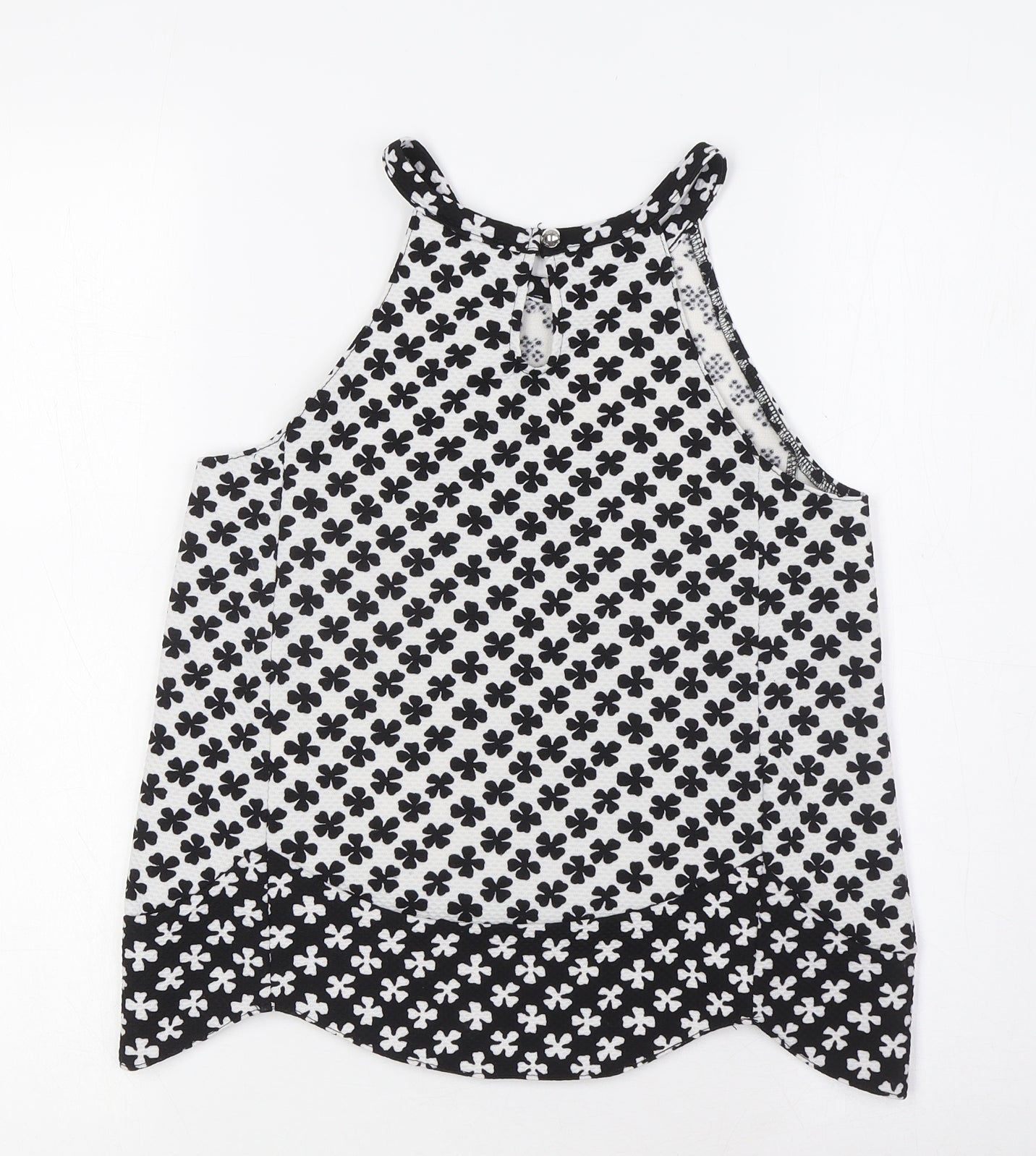 River Island Girls Black Polyester Basic Tank Size 11-12 Years Round Neck Button - Monochrome