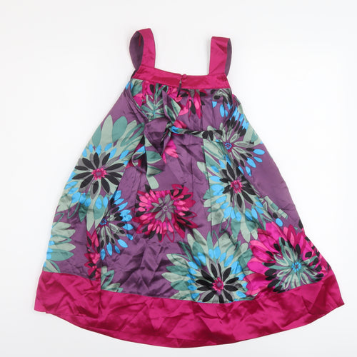 Monsoon Girls Multicoloured Floral Silk A-Line Size 9-10 Years Round Neck Button