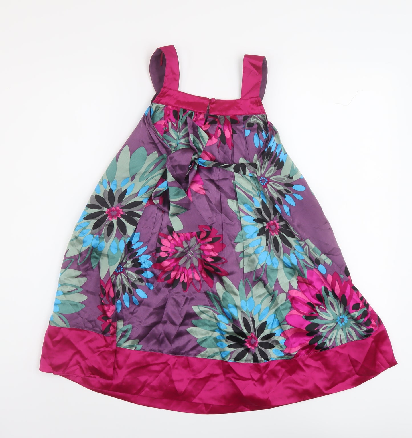 Monsoon Girls Multicoloured Floral Silk A-Line Size 9-10 Years Round Neck Button