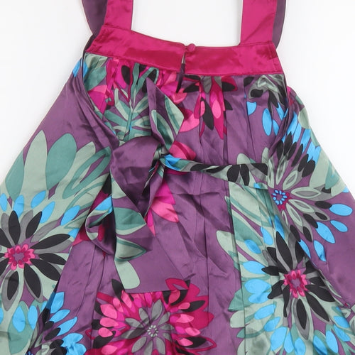 Monsoon Girls Multicoloured Floral Silk A-Line Size 9-10 Years Round Neck Button