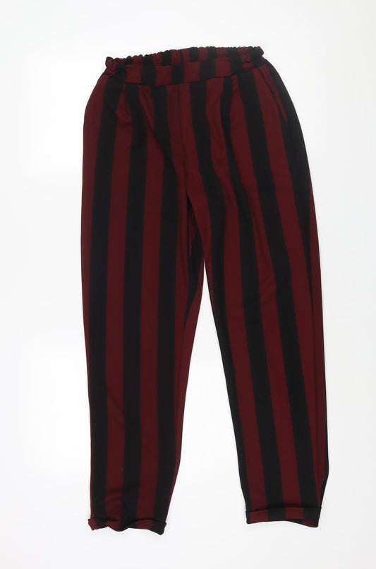 New Look Womens Red Striped Polyester Trousers Size 12 L29 in Regular - Elasticated Waist