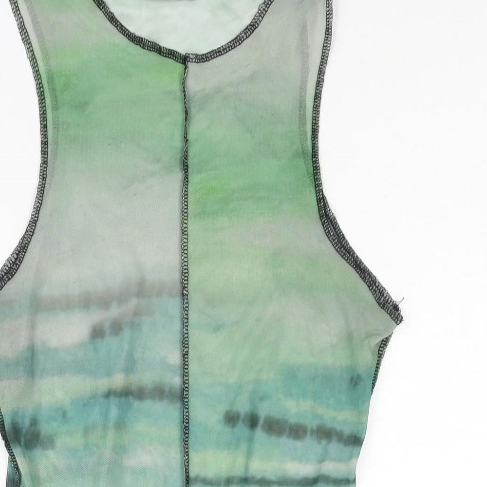 PRETTYLITTLETHING Womens Green Tie Dye Polyester Bodysuit One-Piece Size 12 Snap - Semi Sheer