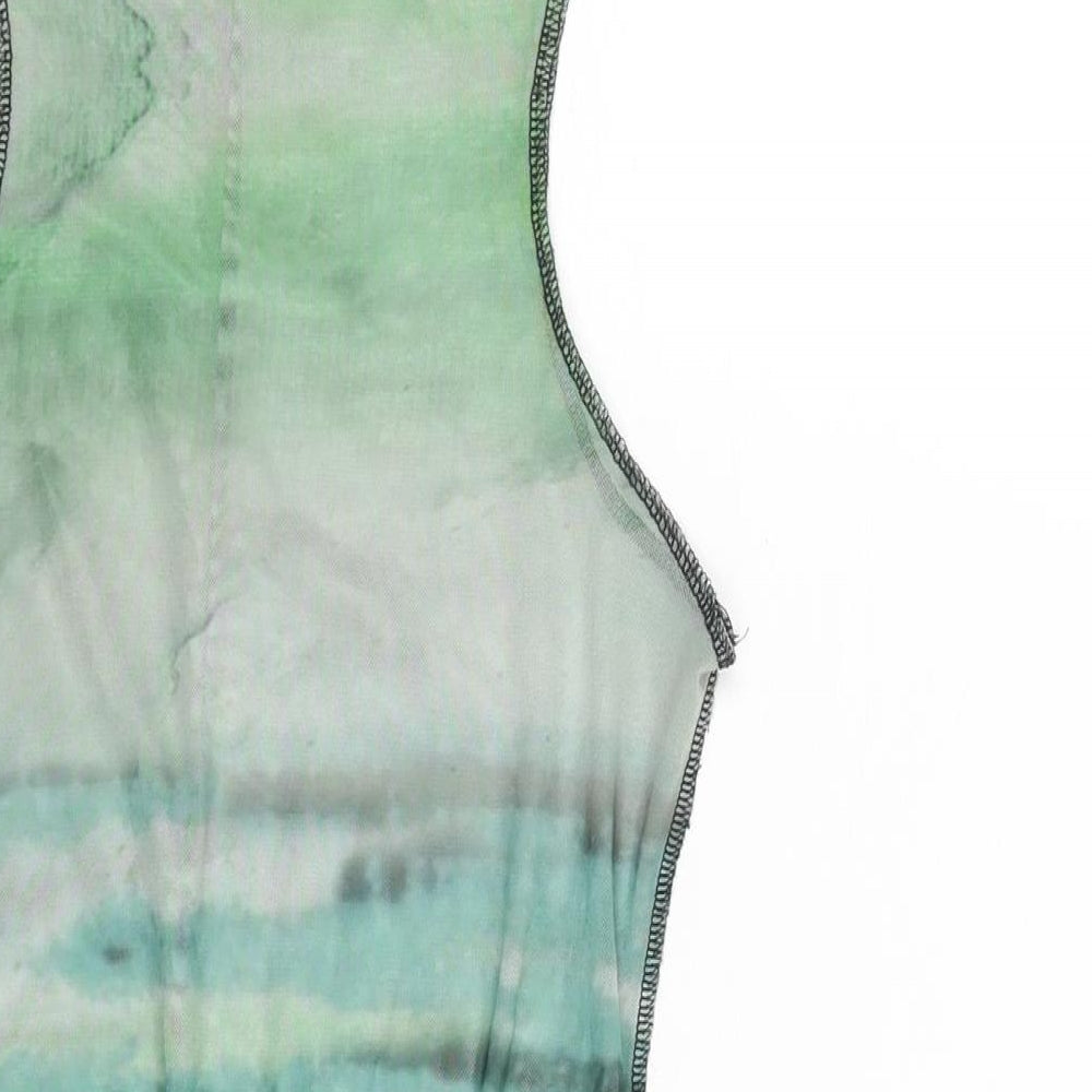 PRETTYLITTLETHING Womens Green Tie Dye Polyester Bodysuit One-Piece Size 12 Snap - Semi Sheer