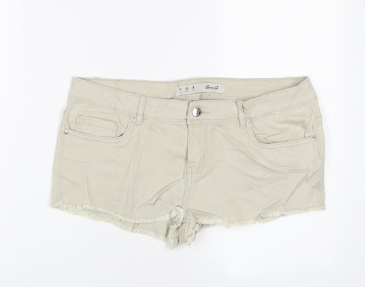 Denim & Co. Womens Beige Cotton Hot Pants Shorts Size 12 Regular Zip - Pockets