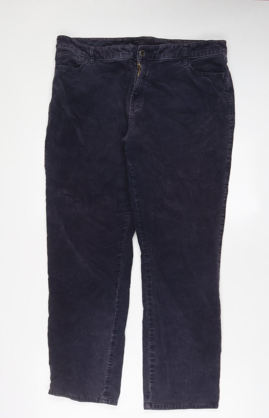 Marks and Spencer Womens Blue Cotton Trousers Size 16 L28 in Regular Zip - Pockets