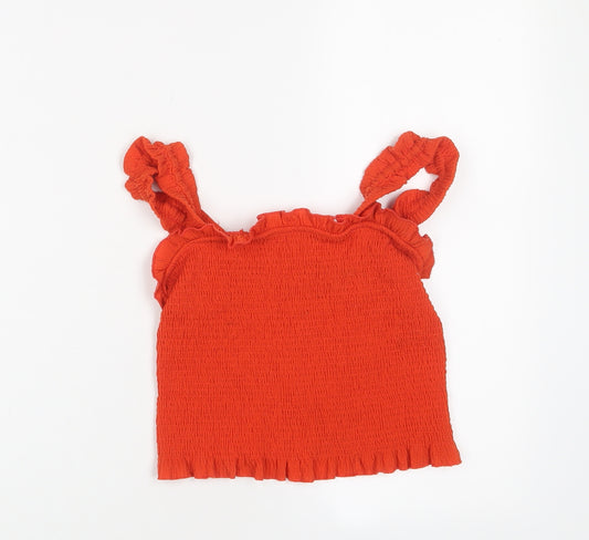 River Island Girls Orange Polyester Cropped Tank Size 11-12 Years Square Neck Pullover - Frill