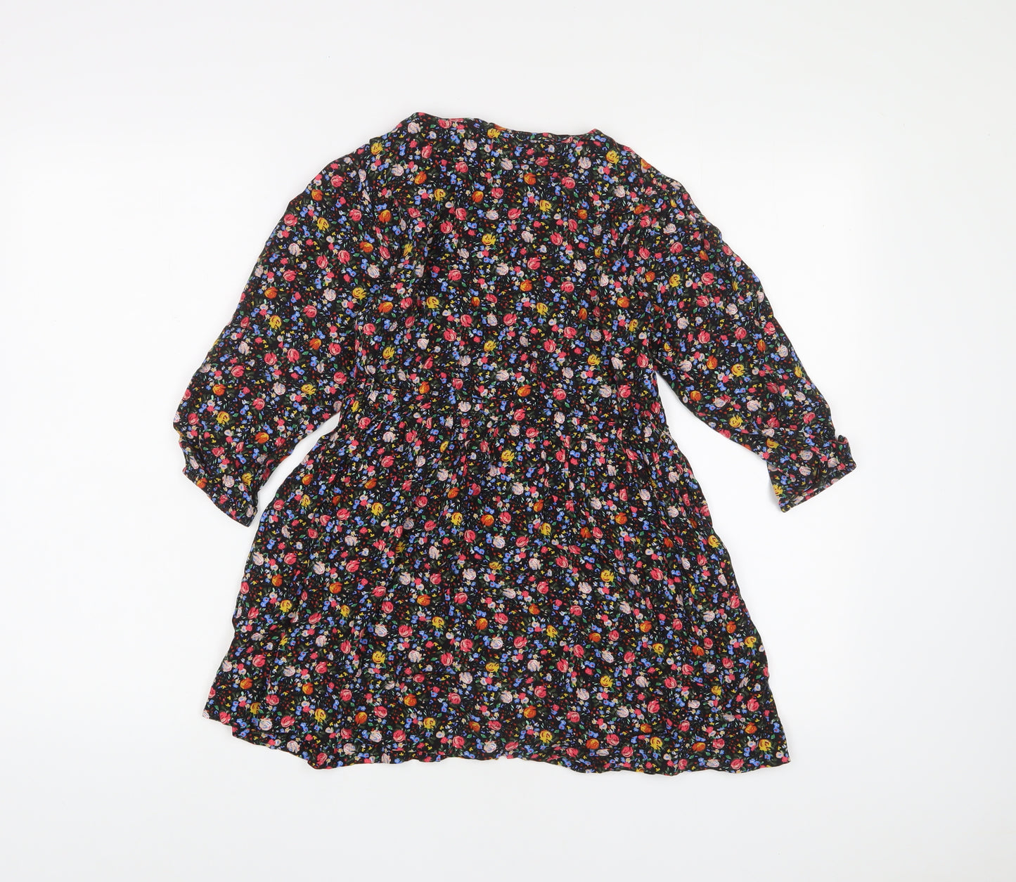 Zara Girls Multicoloured Floral Viscose A-Line Size 9 Years Crew Neck Button