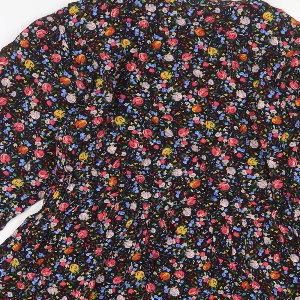 Zara Girls Multicoloured Floral Viscose A-Line Size 9 Years Crew Neck Button