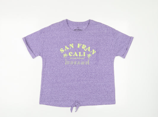 Marks and Spencer Girls Purple Cotton Basic T-Shirt Size 13-14 Years Crew Neck Pullover - San Fran